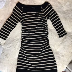 WHBM Black & Gold Knit Striped Dress.